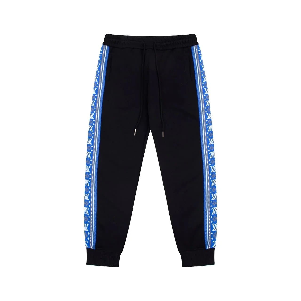 LV Monogram Track Pants Black Blue Stripe