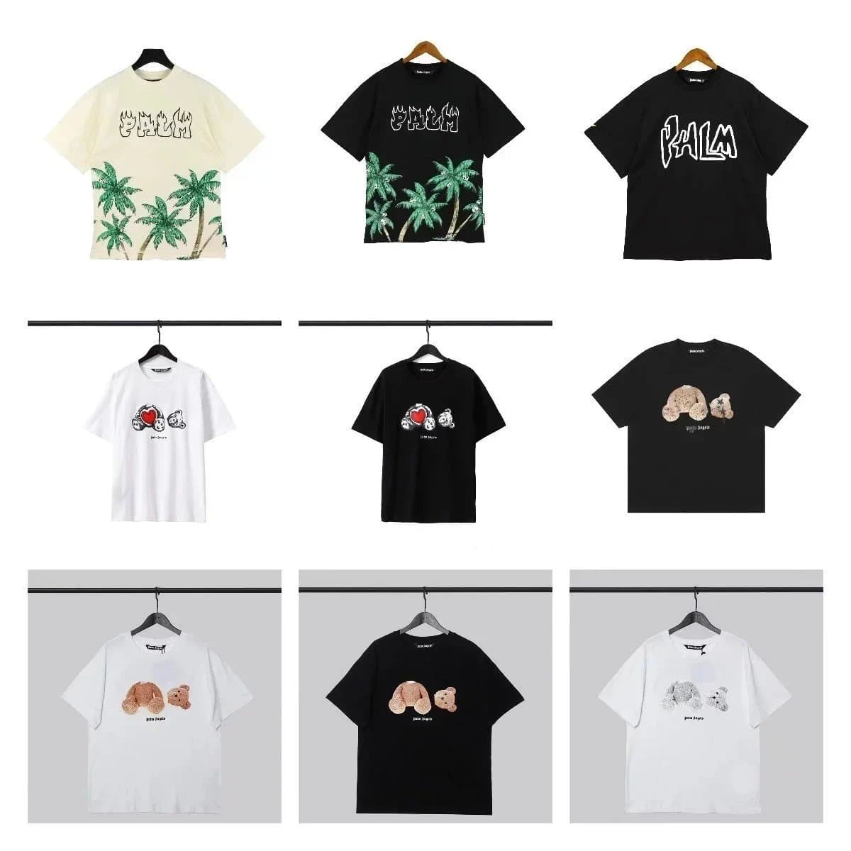 Palm Angels T-Shirts with Palm Tree & Bear Embellishments
