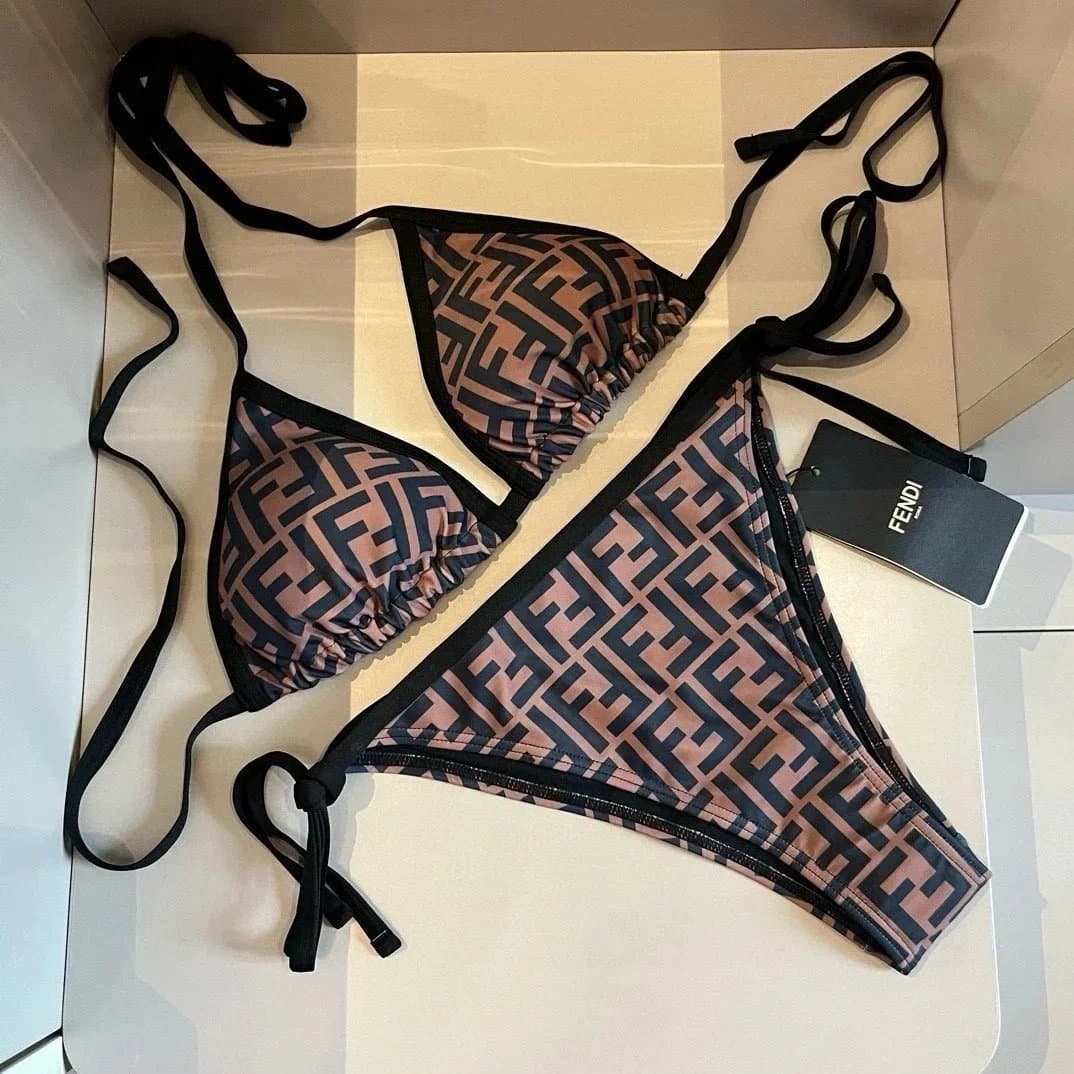 Fendi FF Logo Bikini Set with Black Straps