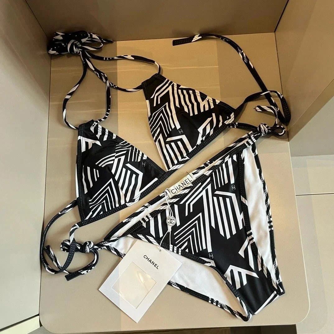 Chanel Black White Geometric Bikini Set