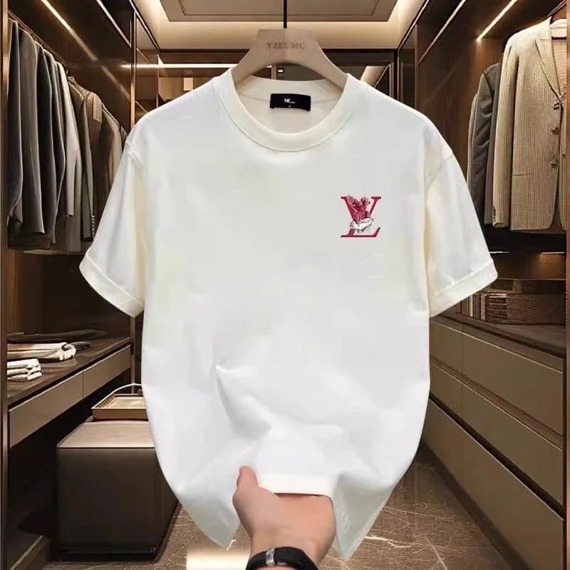 White T-Shirt with Red LV Logo Graphic