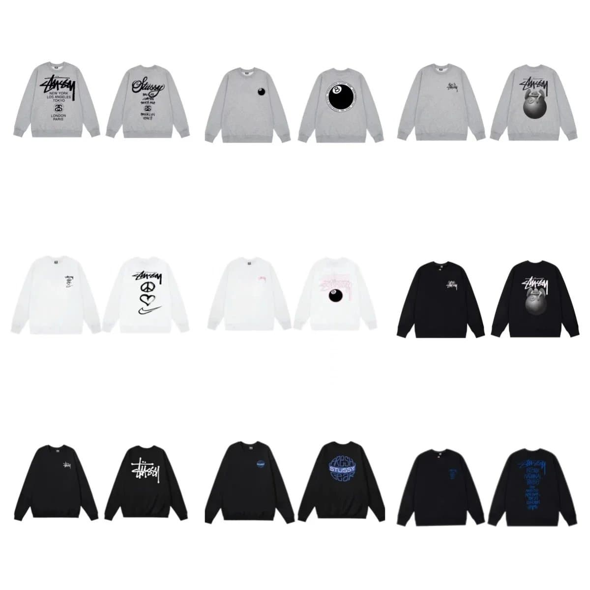 Stussy Graphic Sweatshirts Collection - Gray, White, Black