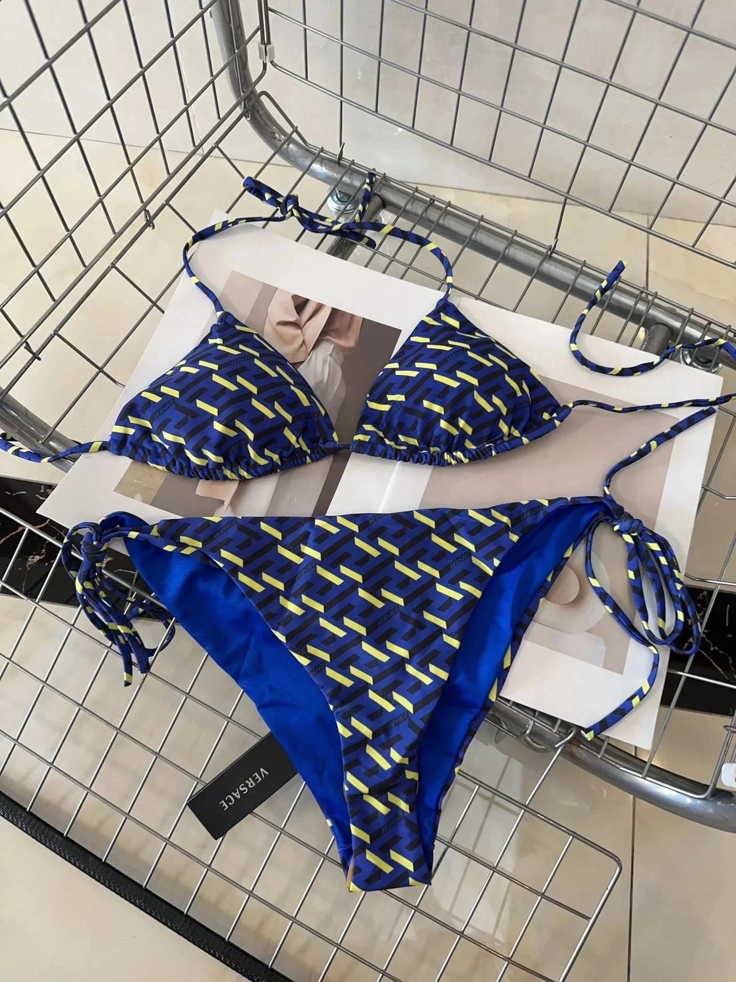 Versace Blue Geometric Print Bikini Set