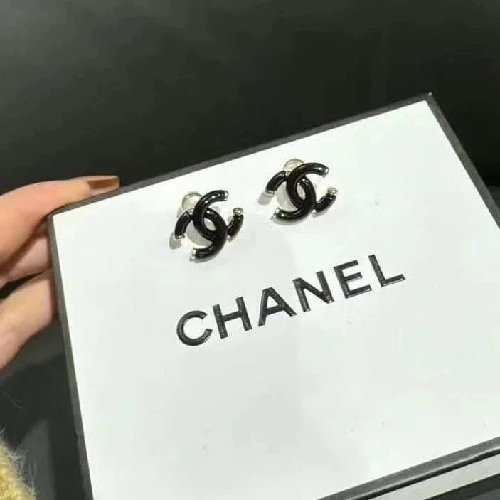 Chanel Black CC Logo Earrings for Women