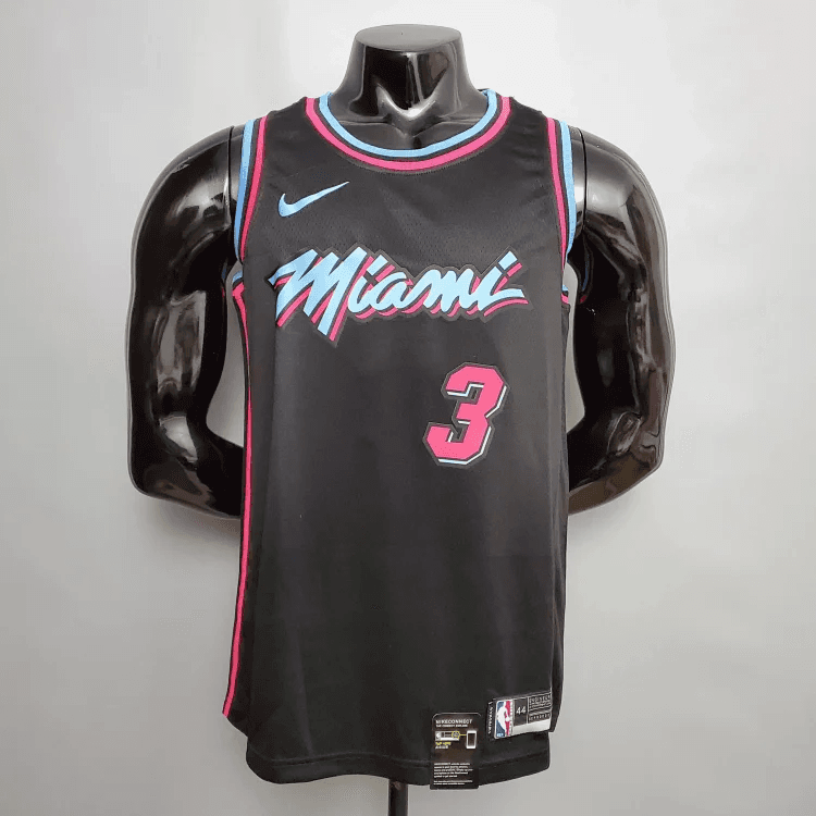 Miami Heat Black Jersey #3 with Pink/Blue Accents