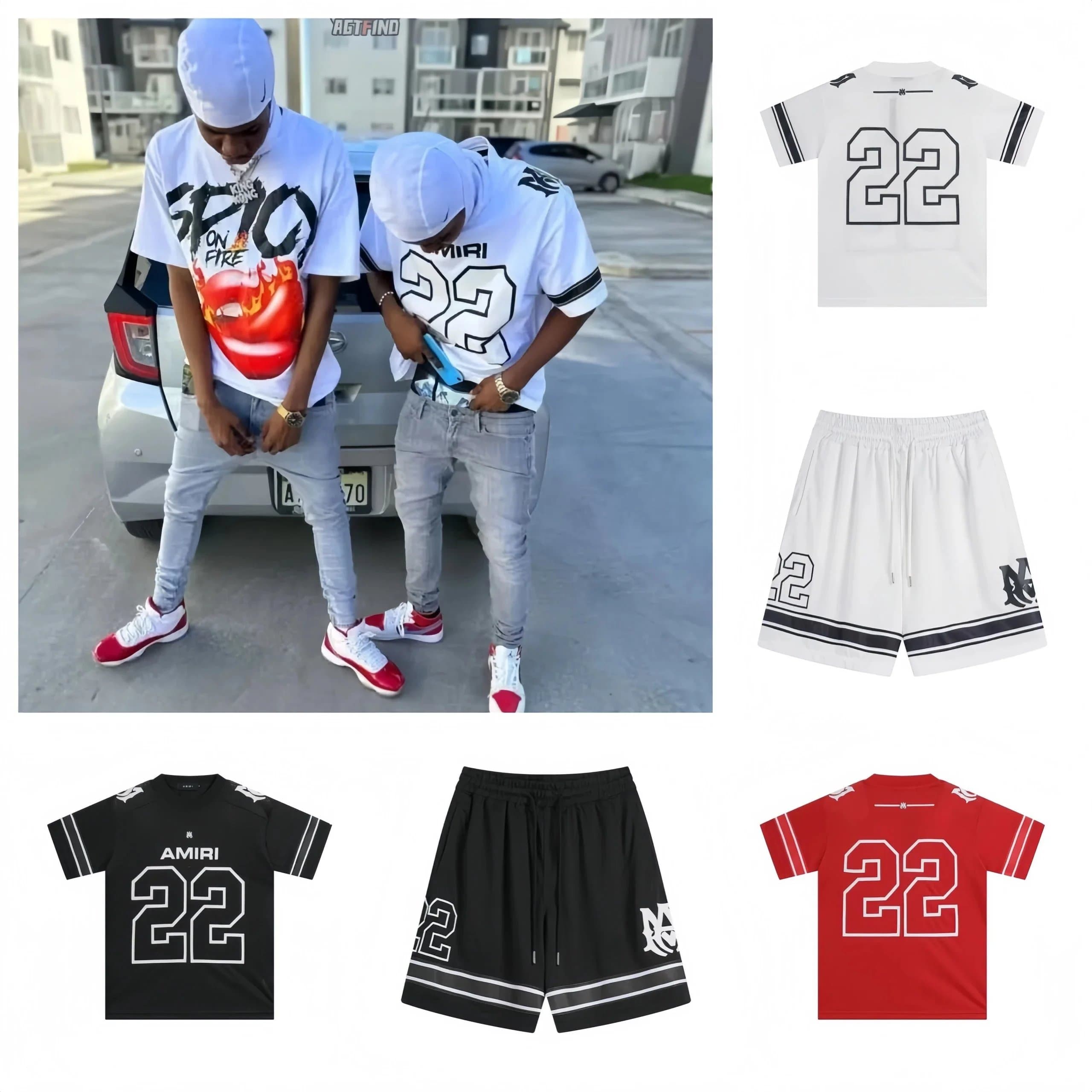 AMIRI 22 Jersey Set White Black Red Shorts T-Shirt