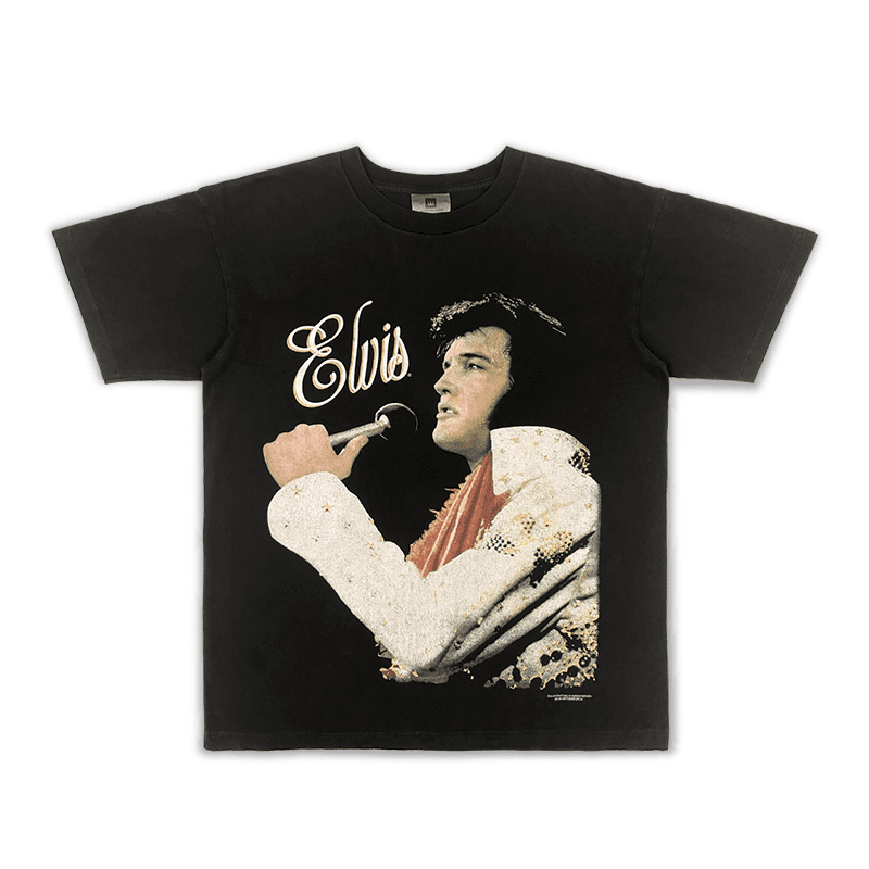 Elvis Presley Black T-Shirt with Glitter Jacket Graphic