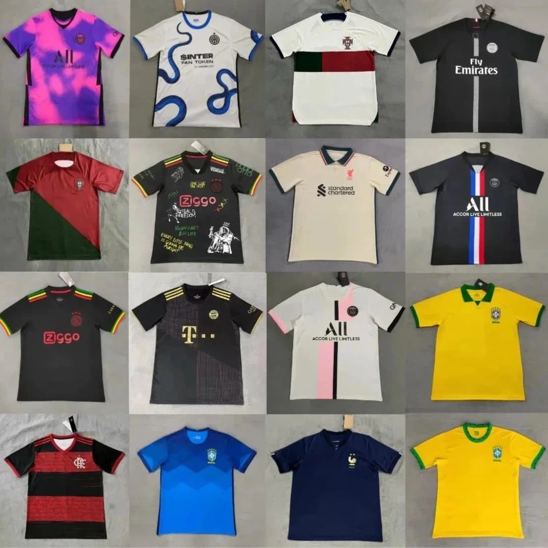 Football Jerseys Collection with Team Logos and Sponsorships
