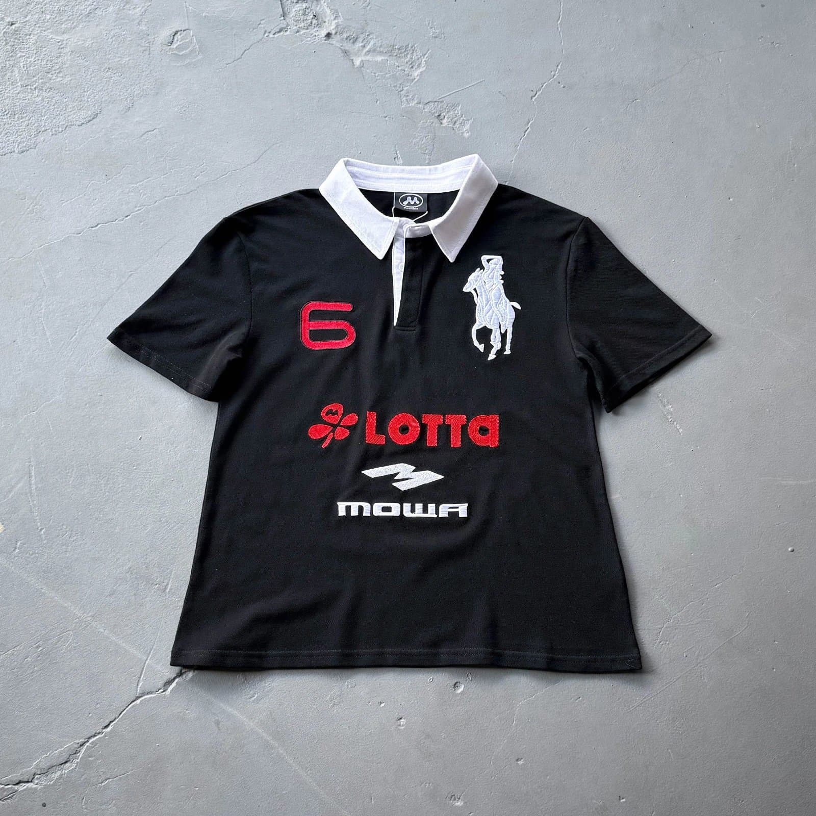 Black Polo Shirt with Lotta & Mowa Embroidery