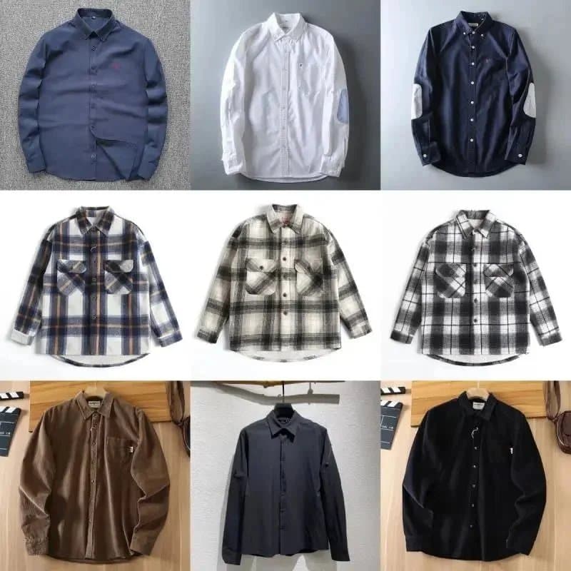 Men's Button-Up Shirts with Various Patterns and Colors