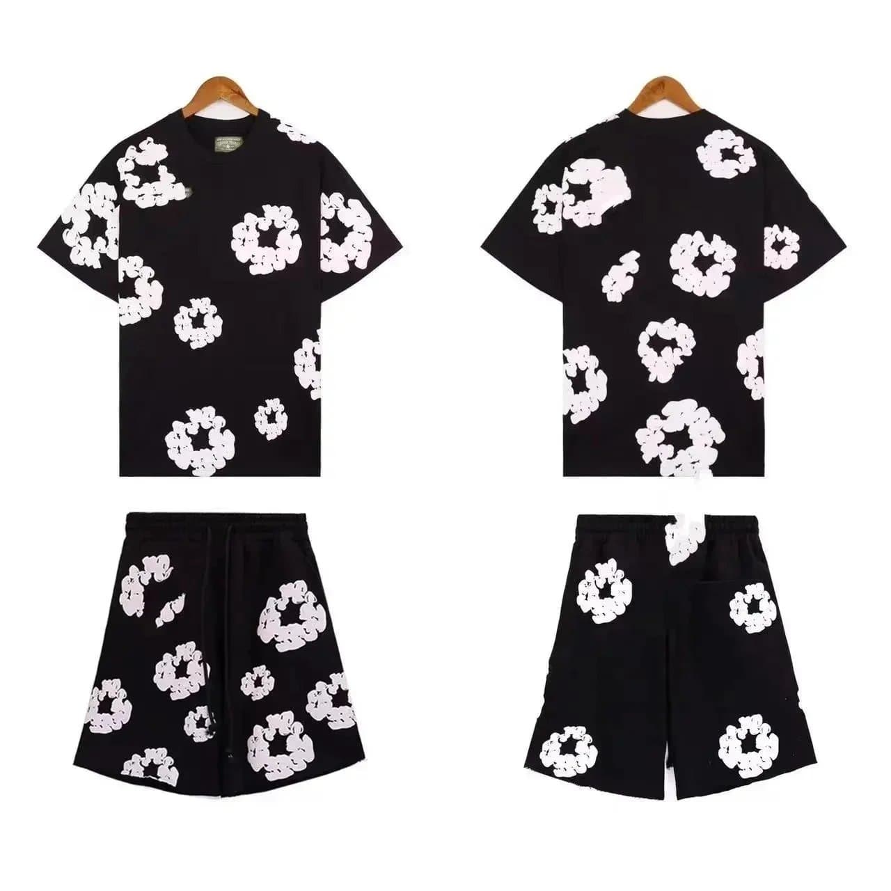 Black White Scrunchie Print T-Shirt & Shorts Set