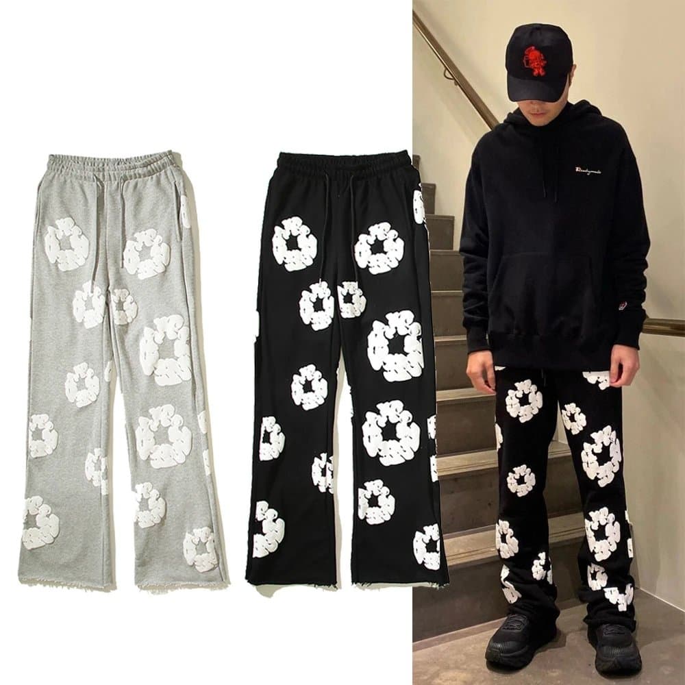 Floral Print Sweatpants - Gray & Black Options