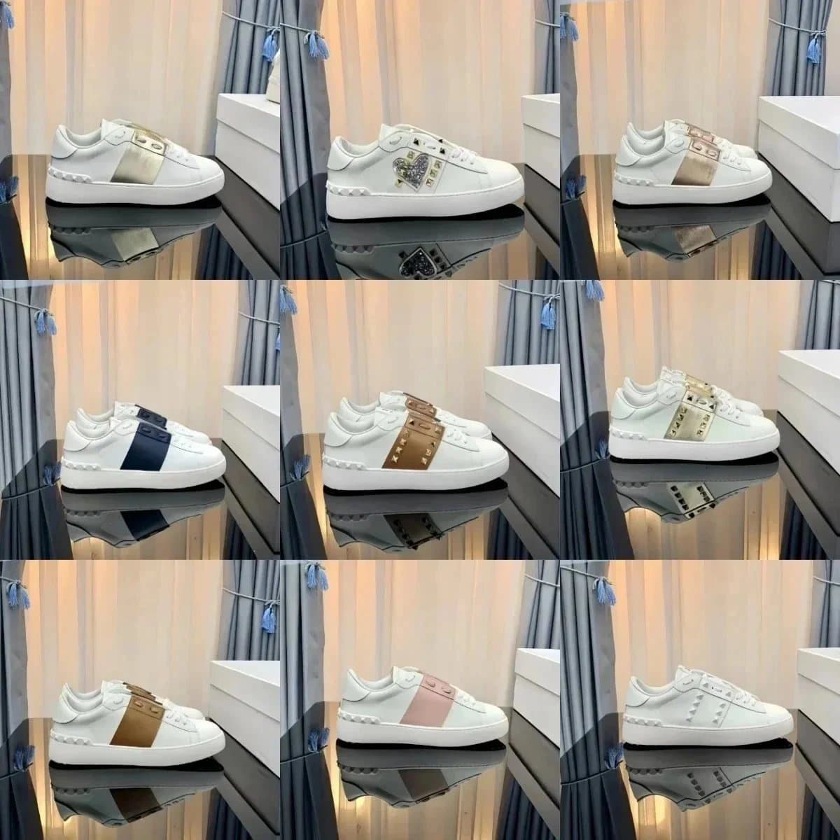 White Sneakers with Color Panel and Stud Details