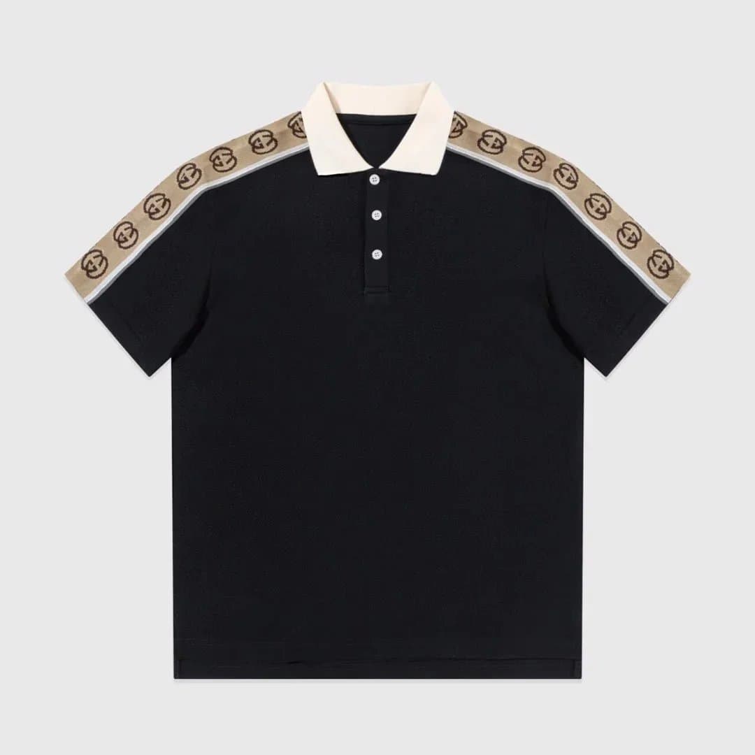 Gucci Black Polo with GG Logo Stripes