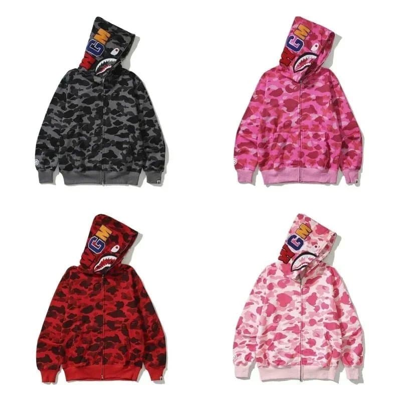 BAPE Shark Hoodie Camo Jacket in 4 Colors