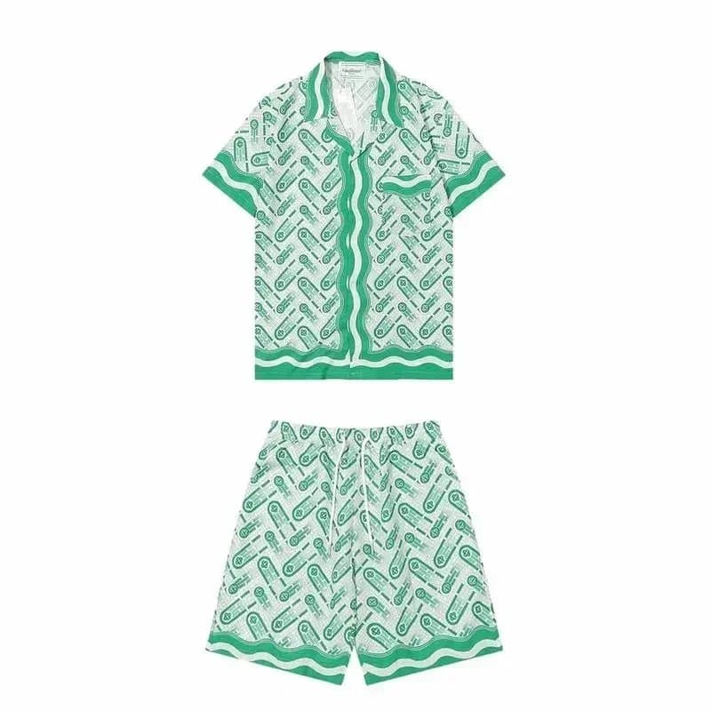 Green Wave Pattern Short Set for Men