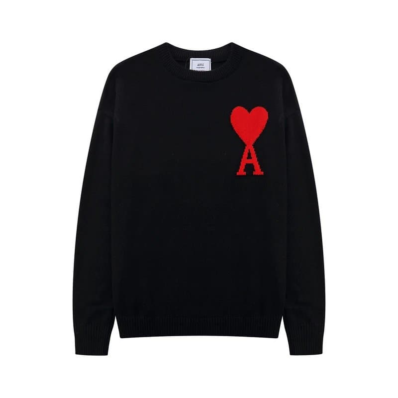 AMI Paris Black Sweater with Red Heart Logo