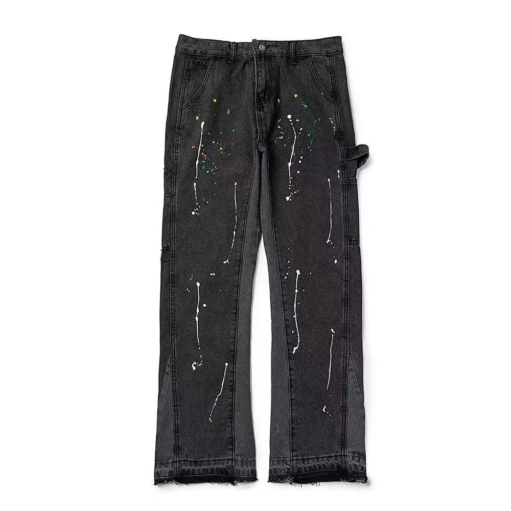 Black Paint-Splatter Denim Work Pants