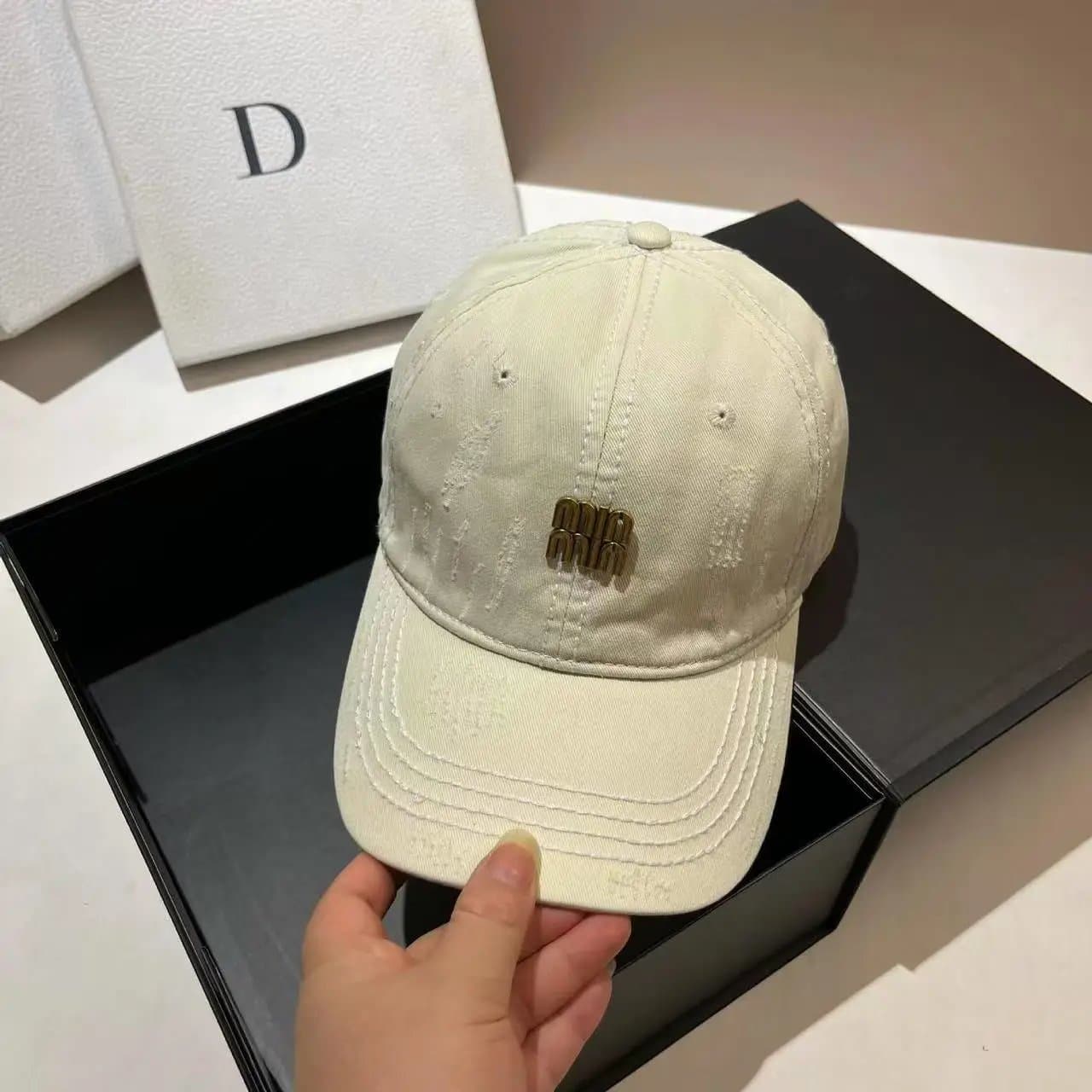 Dior White Denim Baseball Cap with Gold Logo