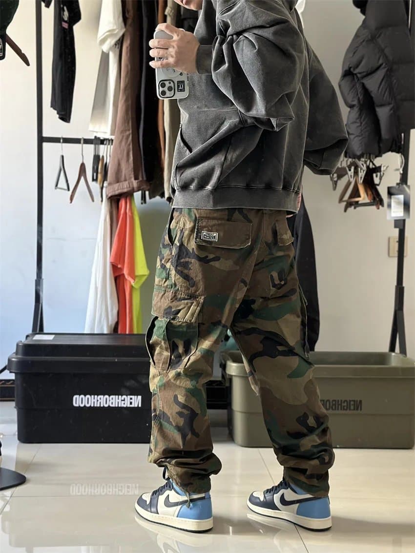 Camouflage Cargo Pants with Hoodie & Air Jordan Sneakers