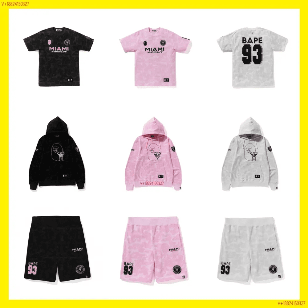 BAPE Miami Collaboration Set - Black/Pink/Gray Camo Hoodies & Shorts